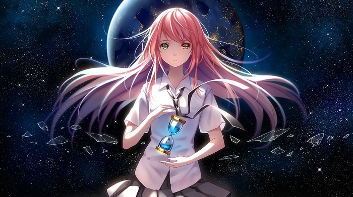 anime girls, heterochromia, pink hair, school uniform, original characters, hourglasses, anime