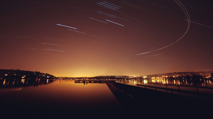 stars, lake