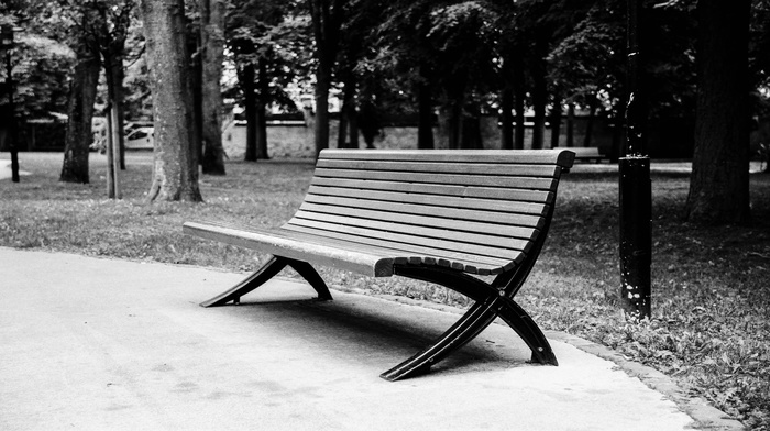 park, monochrome, bench