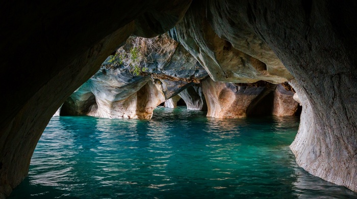 erosion, Chile, rock, nature, lake, cathedral, water, marble, landscape, cave, turquoise