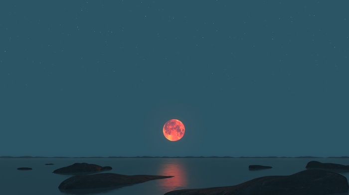 nature, landscape, Red moon, moon