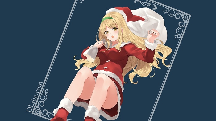 anime, Dille Blood, blonde, Santa Claus, original characters, Christmas