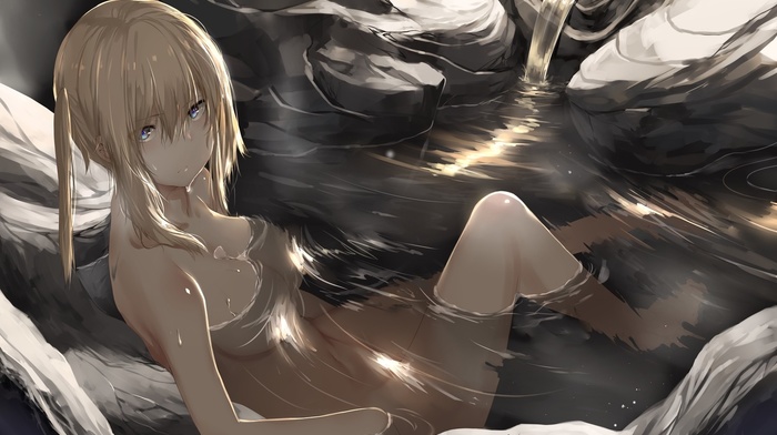bathing, anime girls, twintails, nude, Graf Zeppelin KanColle, anime, Kantai Collection, blonde