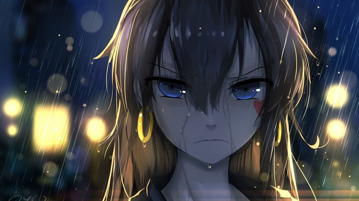 anime girls, blue eyes, rain, original characters, anime