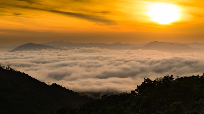 landscape, Sun, clouds, nature