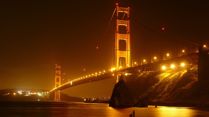 city lights, san francisco, bridge, golden gate bridge, night