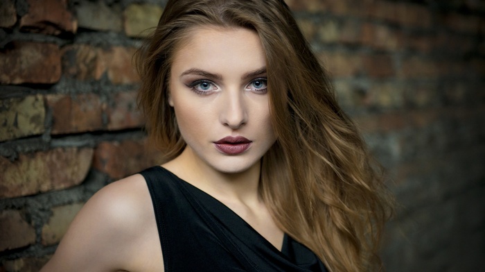 portrait, face, looking at viewer, girl, blue eyes, blonde, Jaroslaw Oldak, model