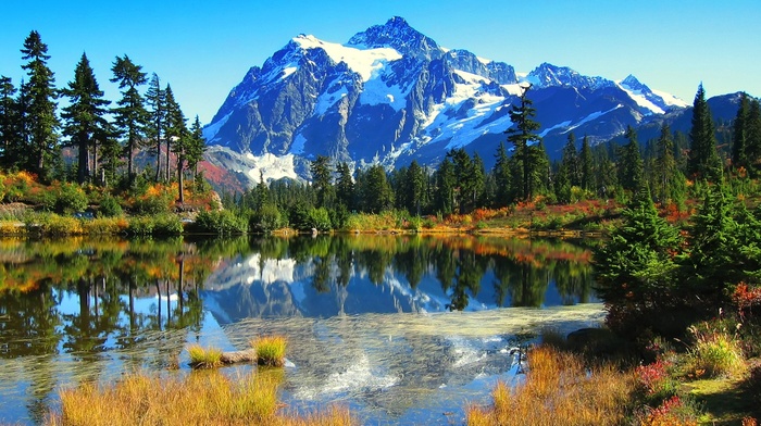 lake, mountains, nature