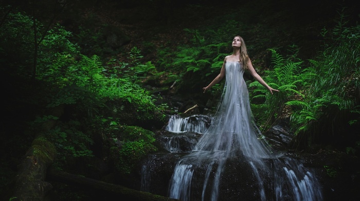 waterfall, fantasy art, girl, photo manipulation