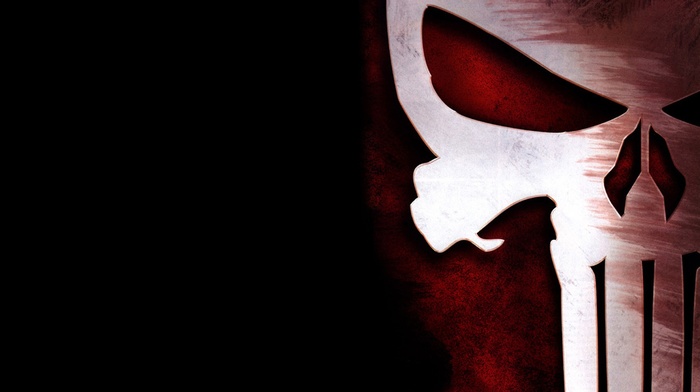 skull, The Punisher, Marvel Comics, black background, logo