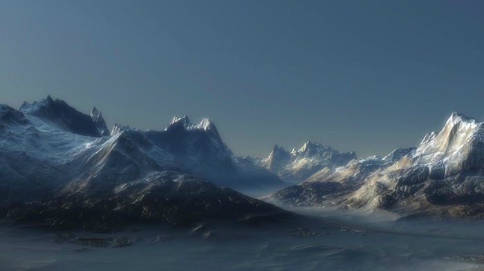snow, mountains, multiple display, sky