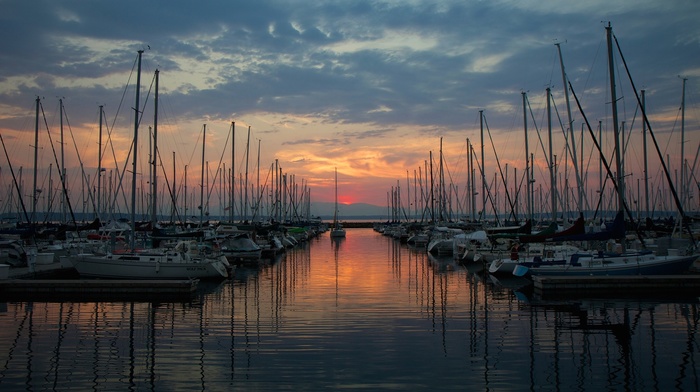 sunset, harbor, boat