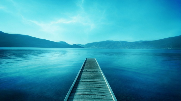 pier, photography, lake, landscape, water, blue