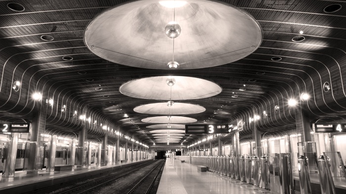 photography, monochrome, subway, architecture, train station