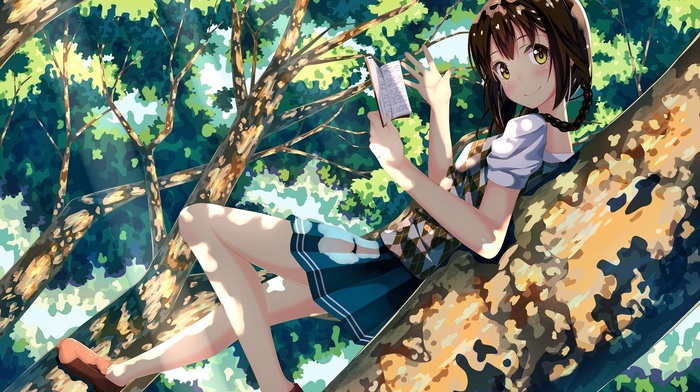 reading, anime girls, anime, original characters