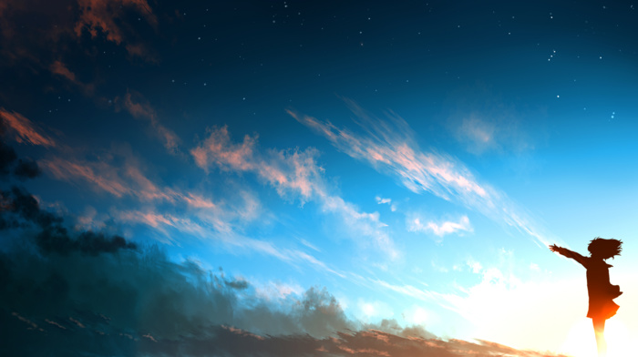 anime, sky, clouds, sunset