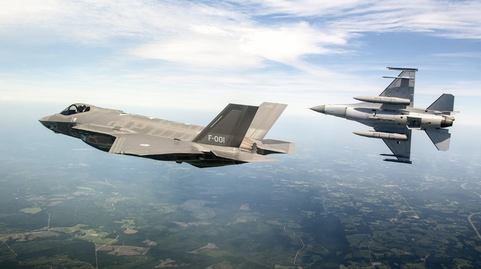 aircraft, US Air Force, military aircraft, Lockheed Martin F, 35 Lightning II, General Dynamics F, 16 Fighting Falcon