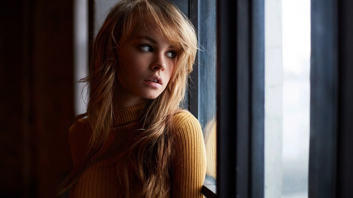 Maxim Sokolov, Anastasia Scheglova, portrait, model, blonde, looking away, window, girl, face
