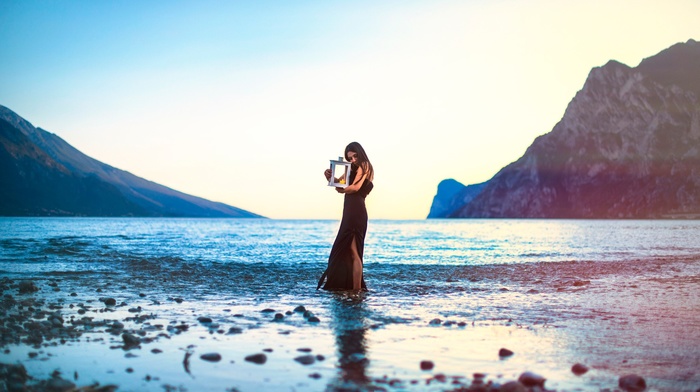 lantern, fantasy art, girl, landscape