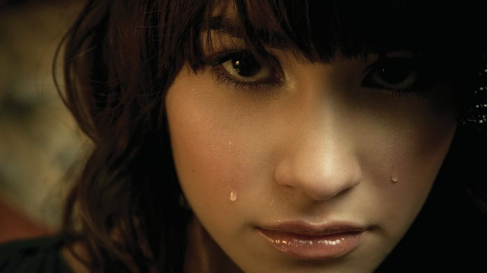 brunette, Demi Lovato, face, girl, tears