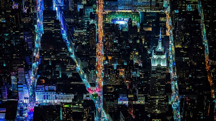 New York City, USA, street, night, building, city