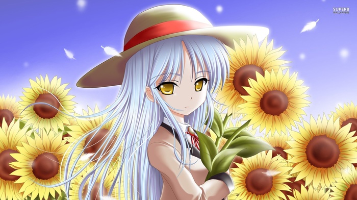 anime girls, angel beats, anime, Tachibana Kanade, sunflowers