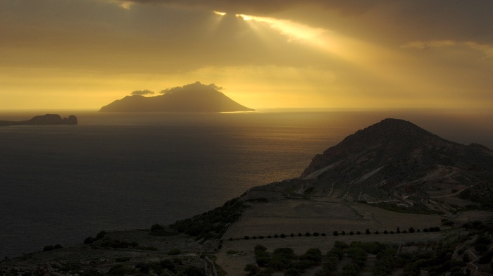 island, sun rays, sea, photography, water, landscape, coast