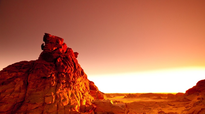 photography, rock, landscape, sunset, desert, orange