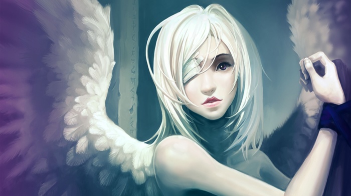 angel, eye patch, angel wings