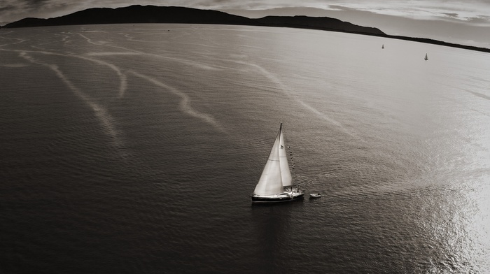 sailing ship, coast, monochrome, sea, photography, boat, water