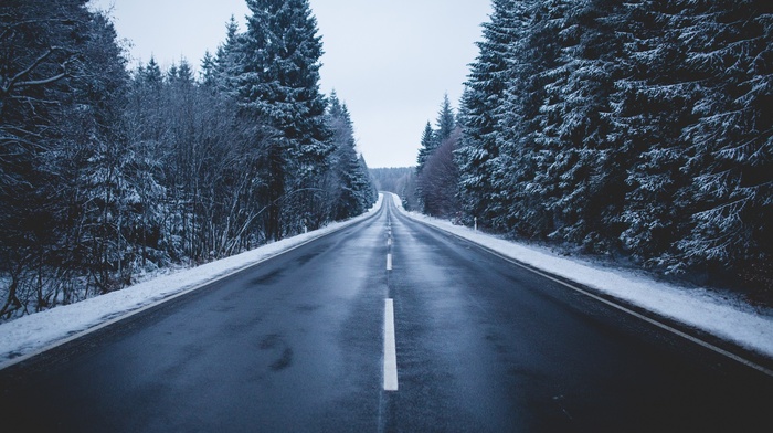 winter, snow, road