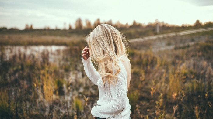 landscape, girl, long hair, blonde