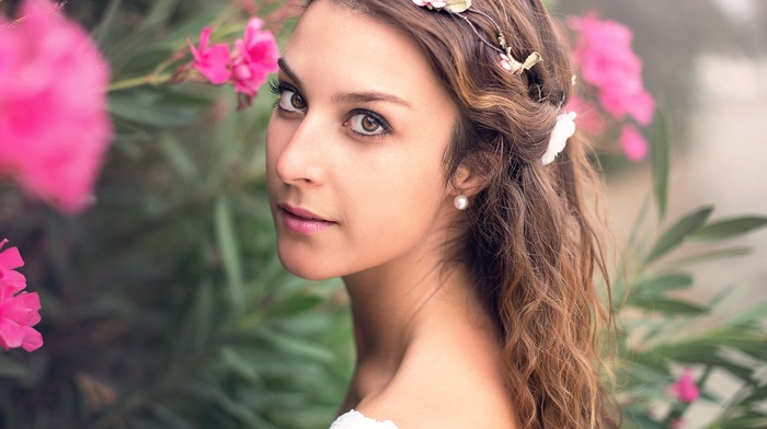 model, flowers, girl, face