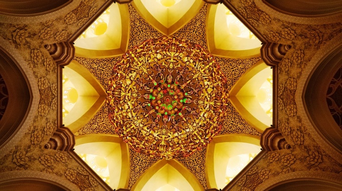 architecture, mosaic, Mosque, symmetry, colorful, arch, abstract, worms eye view
