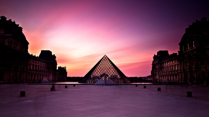 dusk, Paris, building, Louvre, architecture, photography, museum, palace