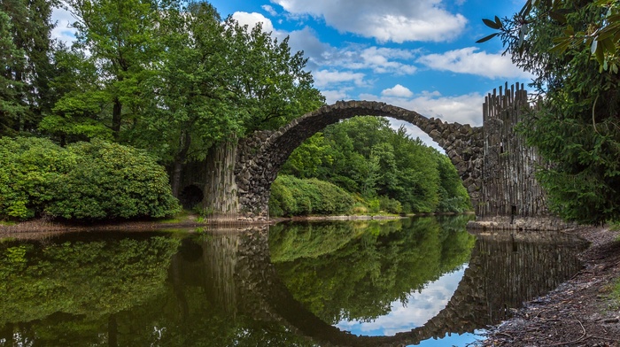 bridge, Stone Arch Bridge, clouds, water, river, photography, Germany, trees