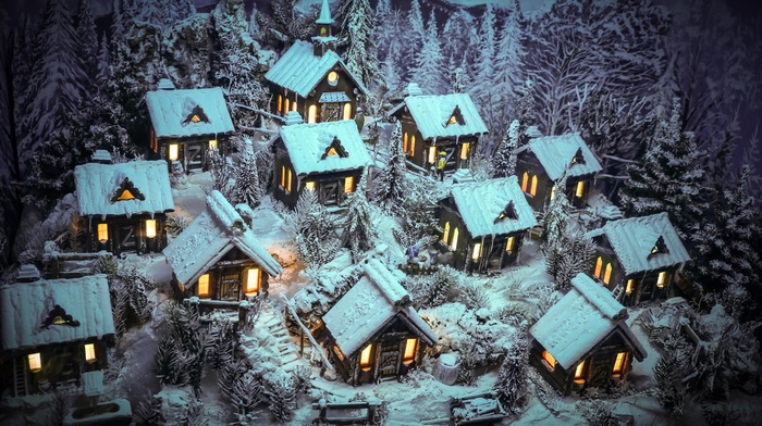 house, miniatures, snow, winter