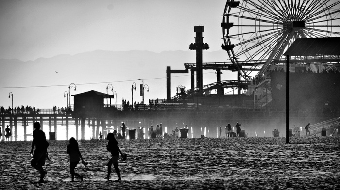 beach, pier, photography, people, monochrome, sand