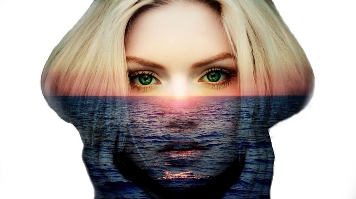 spec art, photo manipulation, face, Pacific Ocean, doubleexposure, sunset, sea, people