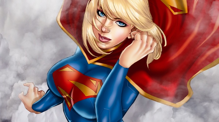 Supergirl, blonde, drawing, red
