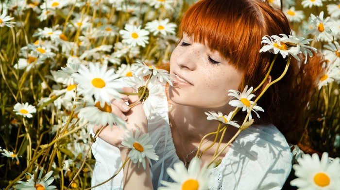 nature, flowers, model, redhead