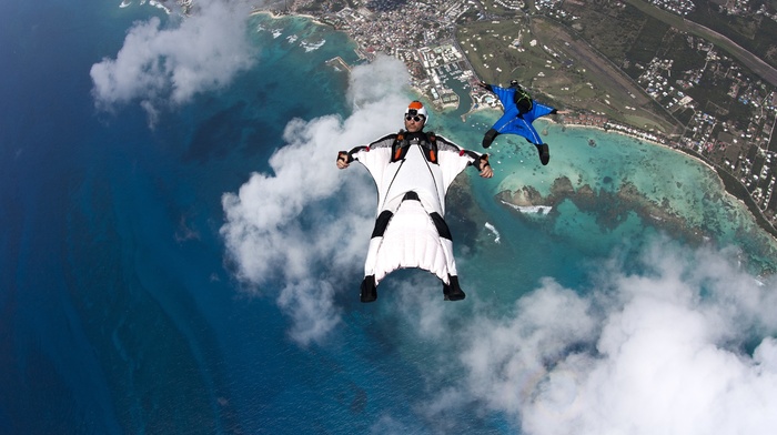 skydiving, clouds, sky, photography, wingsuit