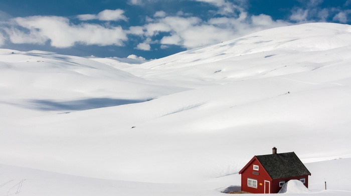 landscape, snow, nature, hut