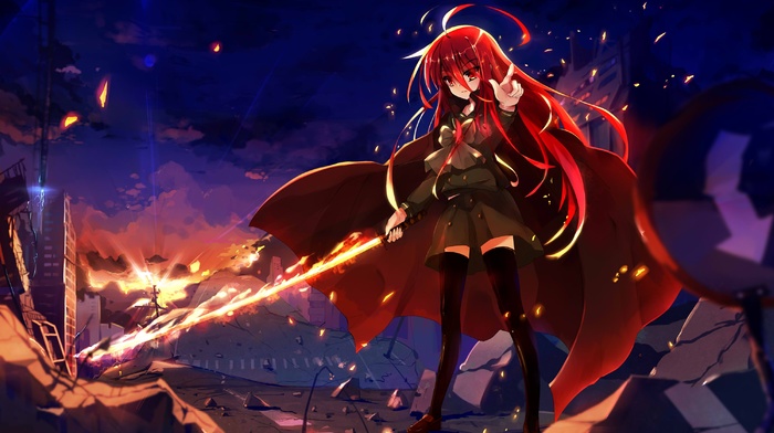 thigh, highs, Shana, Shakugan no Shana, school uniform, anime girls, ahoge, anime