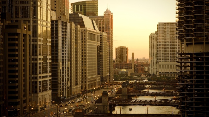 urban, Chicago, bridge, river, cityscape, photography, skyscraper, building, city, street