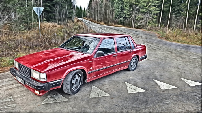 painting, Volvo, volvo 740, 16v, car, red