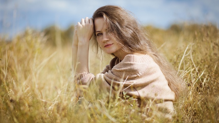 nature, girl, girl outdoors, field, model