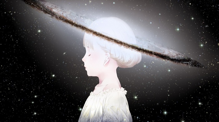 universe, space, stars, white hair