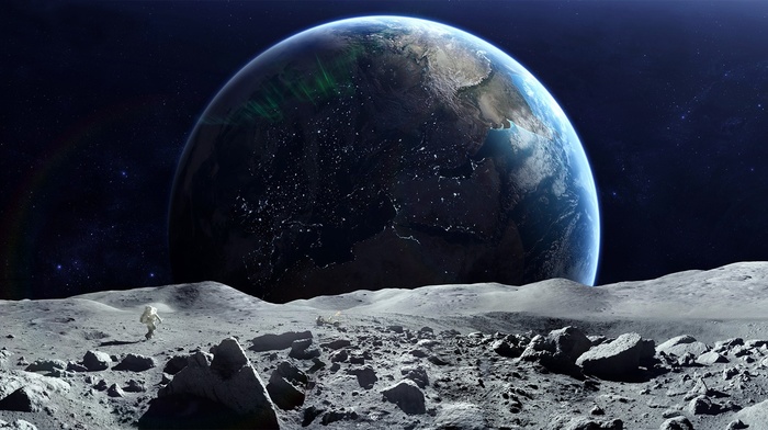 CGI, digital art, space art, moon, hoax, Earth, render