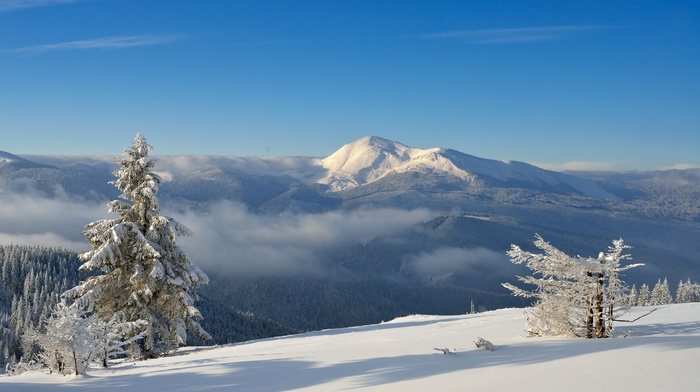 winter, landscape, snow, mountains